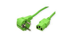 AC Power Cable, DE/FR Type F/E (CEE 7/7) Plug - IEC 60320 C13, 1.8m, Green
