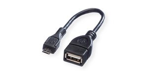 USB Adapter, Micro USB-B Plug - USB-A Socket, 2.0, Black
