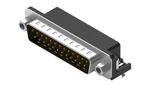 D-Sub Connector with Hex Screw, 8mm, Angled, Plug, DB-25, PCB Pins, Black