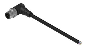 Cable Assembly, Zinc Alloy, M12 Plug - Bare End, 8 Conductors, 2m, IP67, Angled, Black