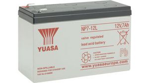 Genopladeligt batteri, Blysyre, 12V, 7Ah, Fladstik, 6,3 mm