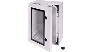 Cabinet, PC-Grey cover with window, 2-point locking, hinges on the long side, 400x300x210mm