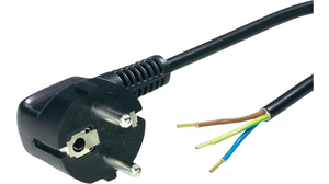 AC Power Cable, DE/FR Type F/E (CEE 7/7) Plug - Bare End, 1.5m, Black