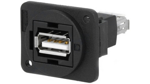 Feed-Through Adapter, Plastic Frame, Plain Mounting Holes, USB 2.0 A Socket - USB 2.0 A Socket