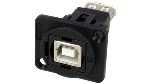 Feed-Through Adapter, Plastic Frame, USB 2.0 B Socket - USB 2.0 A Socket