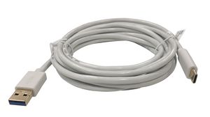 Cable, USB-A Plug - USB-C Plug, 3m, USB 3.1, White