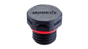 Pressure Relief Vent with Nut, Black / Red, 15.8mm, M12, IP68