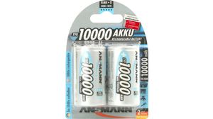 Rechargeable Battery, Ni-MH, D, 1.2V, 10Ah, Pack of 2 pieces