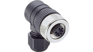 Circular Connector, M12, Socket, Right Angle, Poles - 4, Screw Terminal, Cable Mount