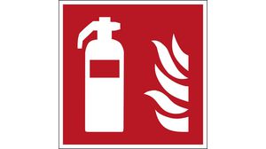 ISO Safety Sign - Fire Extinguisher, Square, White on Red, Polyester, Safety Condition, 1pcs