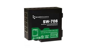 Hardened Ethernet Switch, RJ45 Ports 8, 100Mbps, Unmanaged