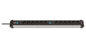 Stopcontact Premium Alu-Line 12x DE-socket type F (CEE 7/3) - DE-stekker type F (CEE 7/7) Zwart/lichtgrijs 3m
