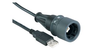 Cable, USB-B Plug - USB-A Plug, 2m, USB 2.0, Black