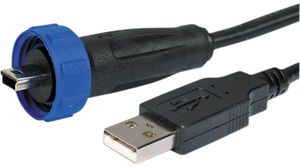 Cable, USB-A Plug - USB Mini-B 5-Pin Plug, 4.5m, USB 2.0, Black