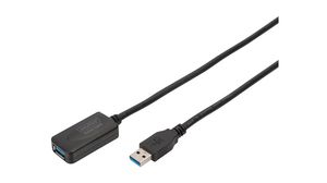 Przedłużacz, Wtyk USB A - Gniazdo USB A, 5m, USB 3.0, Czarny
