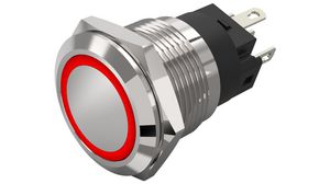 Podświetlany przełącznik przyciskowy Funkcja chwilowa 1CO LED Czerwony Okrąg Połączenie lutowane
