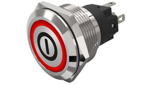 Podświetlany przełącznik przyciskowy Utrzymywanie 1CO LED Czerwony Symbol wł./wył Połączenie lutowane
