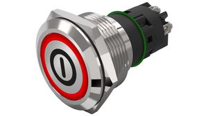 Illuminated Pushbutton Switch Momentary Function 1CO LED Red On / Off Symbol Screw Terminal