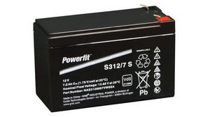 Oppladbart batteri, Blysyre, 12V, 7.2Ah, Flatstift 4.8 mm