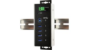 Industrial USB Hub, 4x USB-A Socket, 3.0, 5Gbps