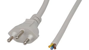 AC Power Cable, CH Type J (T12) Plug - Bare End, 3m, Grey
