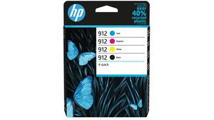 Ink Cartridge, 912, 4pcs, 300 Sheets, Black / Cyan / Magenta / Yellow