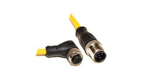 Cordset, M12 Plug - M12 Socket, 5 Conductors, Angled / Straight, 5m, Yellow