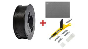 Pakke med 3D-printerfilament, PETG, 1,75 mm, sort panter + Plastikskærer/ridsenålssæt + Skæremåtte med selvhelende overflade A3