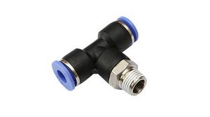 T-Fitting, Polybutylene Terephthalate (PBT) / Brass, 42mm, R1/2", Male Thread - Ø8 mm, Push-In Connector