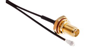 Konfekcionált RF-kábel, SMA Hüvely Egyenes - U.FL Hüvely Szögletes, 300mm, Fekete