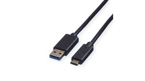 Cable, USB-A Plug - USB-C Plug, 1m, USB 3.0, Black