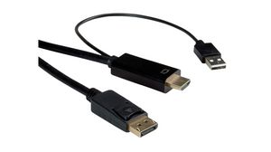 Video Cable, DisplayPort Plug - HDMI Plug / USB-A Plug, 3840 x 2160, 3m