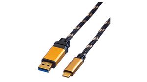 Cable, USB A dugó - USB C dugó, 500mm, USB 3.0, Fekete/arany