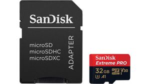 Teollinen muistikortti, microSD, 32GB, 275MB/s, 100MB/s, Musta / Punainen