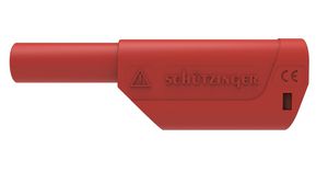 Sicherheits-Bananenstecker mit starrer Isolierhülse, 4mm, Vernickelt, 32A, Polyamid 6.6, Löten, Rot