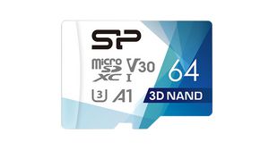 Karta pamięci, microSD, 64GB, 100MB/s, 80MB/s, Niebieski / biały