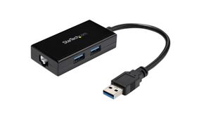 USB Hub, USB-A Plug, 3.0, USB Ports 2, USB-A Socket / RJ45 Socket