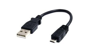 Cable, Wtyk USB A - Wtyk USB Micro-B, 152mm, USB 2.0, Czarny