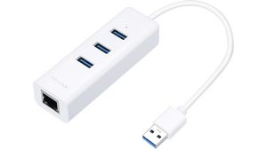 USB Hub, USB-A Plug, 3.0, USB Ports 3, USB-A Socket / RJ45 Socket