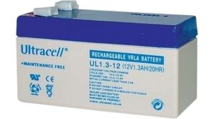 Rechargeable Battery, Lead-Acid, 12V, 1.3Ah, Blade Terminal, 4.8/6.3 mm
