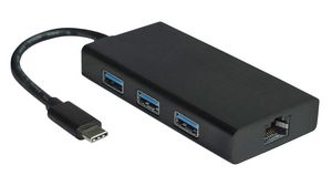 USB Hub, USB-C Plug, 3.0, USB Ports 3, USB-A Socket / RJ45 Socket