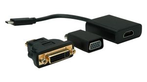 Multi-Port Adapter, USB-C Plug - HDMI Socket / DVI Socket / VGA Socket, Black