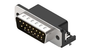 Connecteur D-Sub, 8mm, coudé, Fiche mâle, DA-15, Broches circuit imprimé, Noir