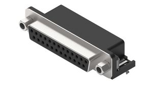 Connecteur D-Sub avec vis hexagonale, 10.3mm, coudé, Prise femelle, DB-25, Broches circuit imprimé, Noir