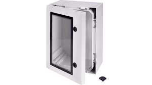 Cabinet, PC-Grey cover with window, 2-point locking, hinges on the long side, 500x400x210mm