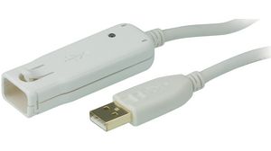 Cable, USB A-stik - USB A-stiksokkel, 12m, USB 2.0, Grå
