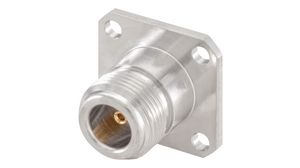 Device socket with flange, N-Type, Brass, Socket, Straight, 50Ohm, Solder Terminal