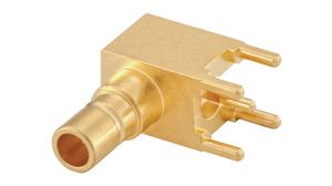 Chassis male connector SMB, angled, SMB, Brass, Plug, Right Angle, 50Ohm, Radial Leads