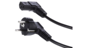 Kabel zasilający AC, Wtyk DE typu F (CEE 7/4) - IEC 60320 C13, 3m, Czarny