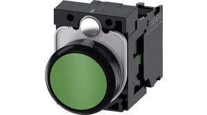 SIRIUS Act Push-Button Complete Plastic, Green Momentary Function 1NO Panel Mount Black / Green